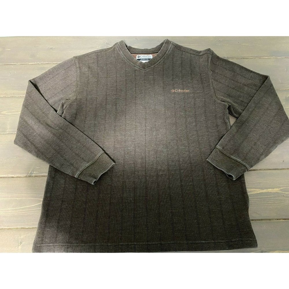Columbia Sweater Mens L Brown Pullover Long Sleeve Used Cotton Excellent Warm